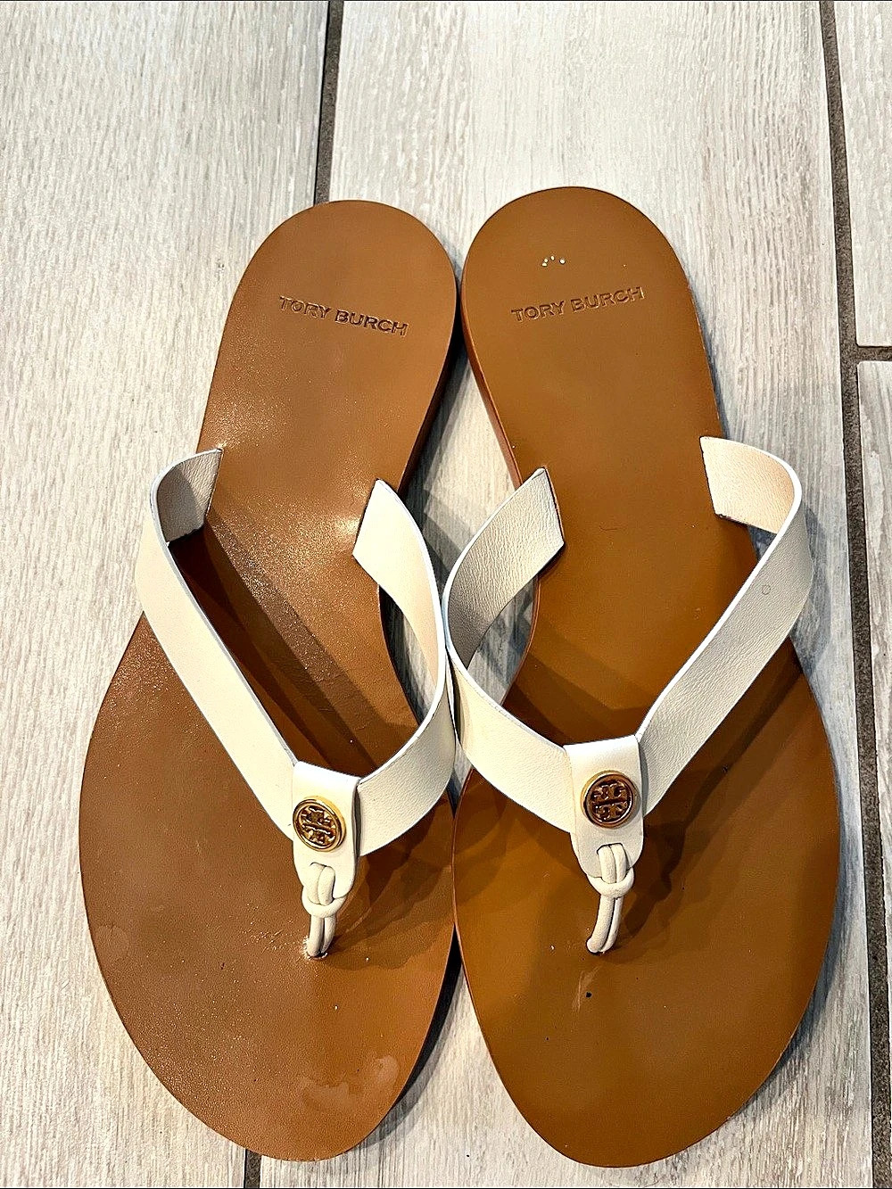Tory Burch Miller Leather Sandal Thong Sandals in Brown & White